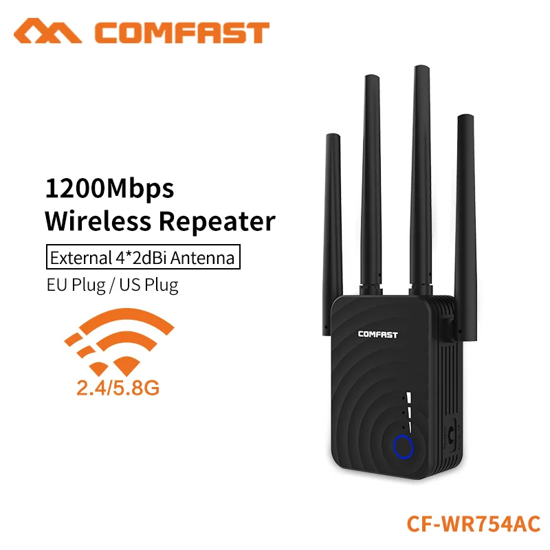 COMFAST высокой Скорость 1200 Мбит/с Беспроводной Wi-Fi Extender Dual Band 2,4 и 5,8 ГГц Wi-Fi антенна большой дальности усилитель сигнала CF-WR754AC