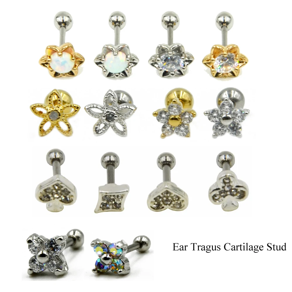 

1pc Flower Opal CZ Gem Tragus Cartilage Barbell Top Upper Ear Stud Earrings Fashion Ear Labret Body Piercing Jewelry 16 Gauge