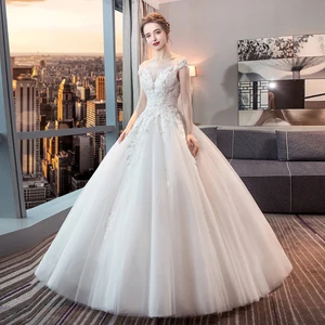 Boat Neck Wedding Dress Korean European American Court Princess Slim And Simple Large Size Floor Length