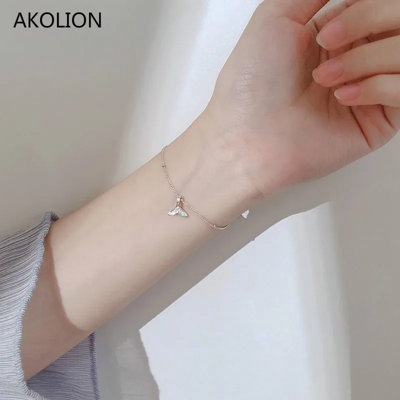 

Wholesale Silve Mermaid Fishtail Charm Bracelets & Bangle 925 AAA Zircon Adjustable Bracelet For Women Femme Fashion Jewelry