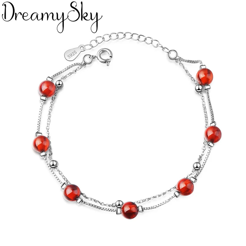 

Summer Brand Fashion 925 Sterling Silver Red Beads Bracelets For Women New Designer S925 Charms Bracelets Bijoux Wholesale