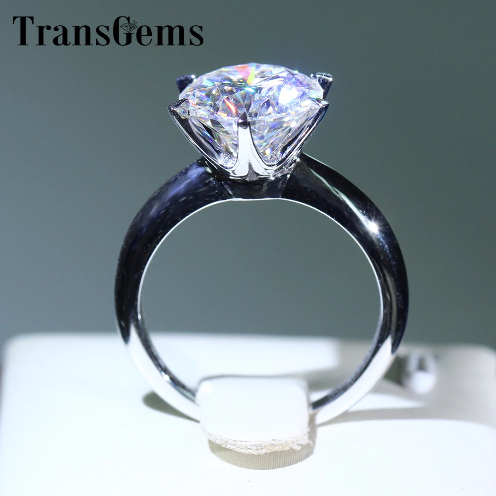 

Transgems 14k White Gold 3 Carat Diameter 9mm F Color moissanite Engagement Ring For Women Solitare Engagement Ring