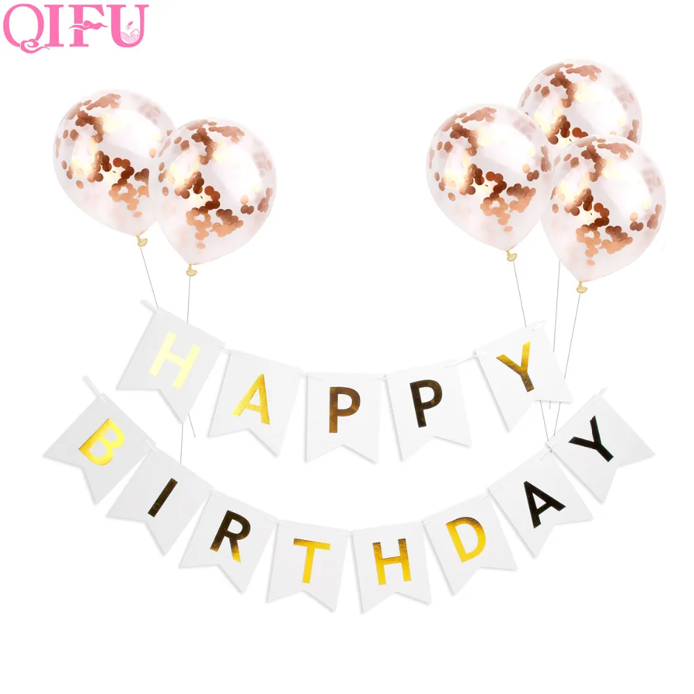 

QIFU Rose Gold Confetti Balloons Birthday Party Decorations Kids Inflatable Helium Balloon Air Banner Festive Party supplies