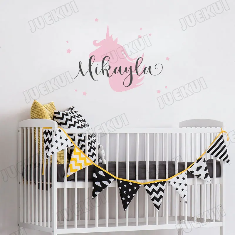 

Stars And Unicorn Personalized Name Removable Wall Stickers for Kids Room Nursery Girls Sweet Home Art Decor Vinyl Murals TA721
