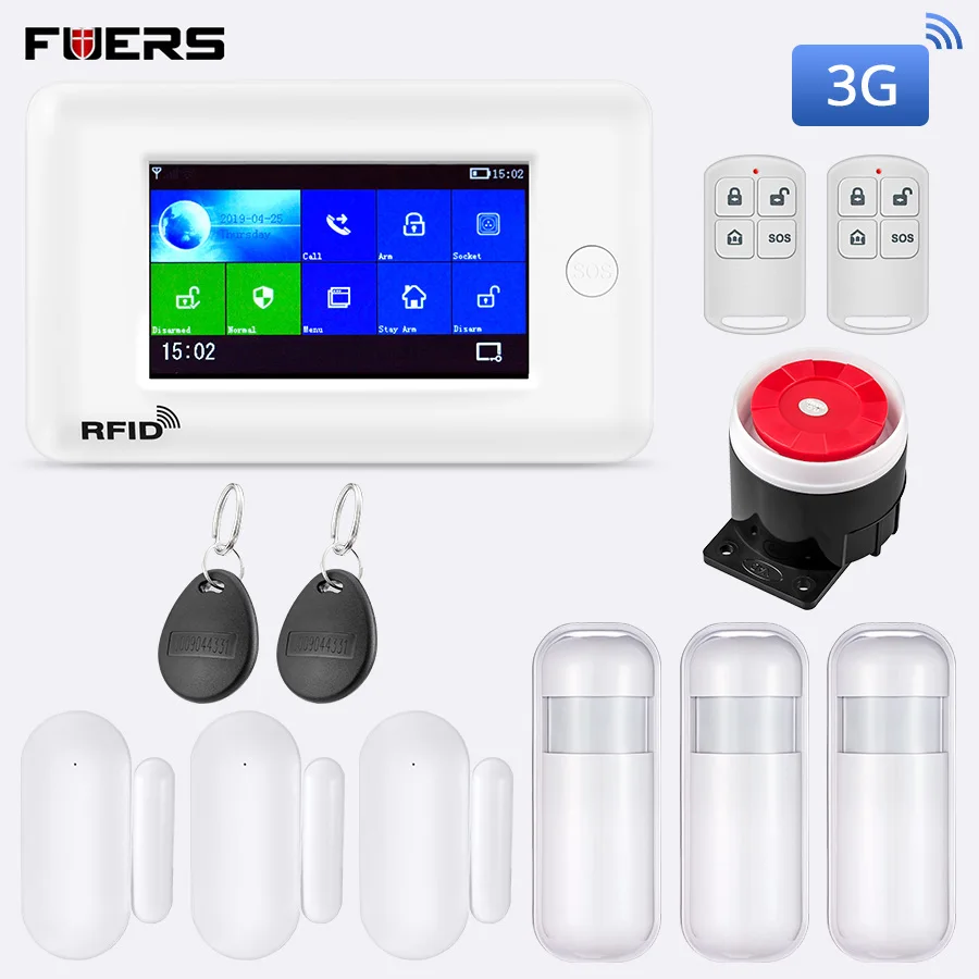 FUERS PG106 2G 3g GPRS беспроводной WiFi GSM Противоугонная домашняя система охранной сигнализации с охранным детектором движения RFID приложение управление - Цвет: PG106 3G Kit 1