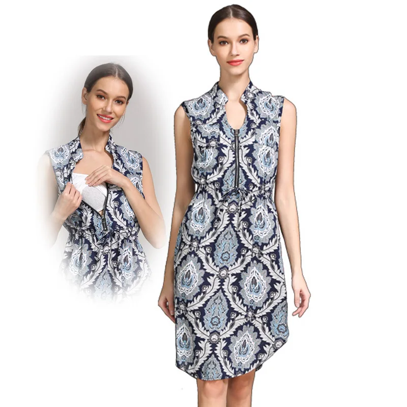Summer Sleeveless Floral Pattern Maternity Nursing Clothes Women