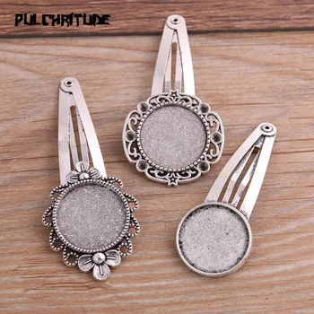 

3pcs 3 Styles BB clip Antique Silver color Color Alloy Flower Blanks 20mm Cabochon Pendant Setting Jewelry Findings