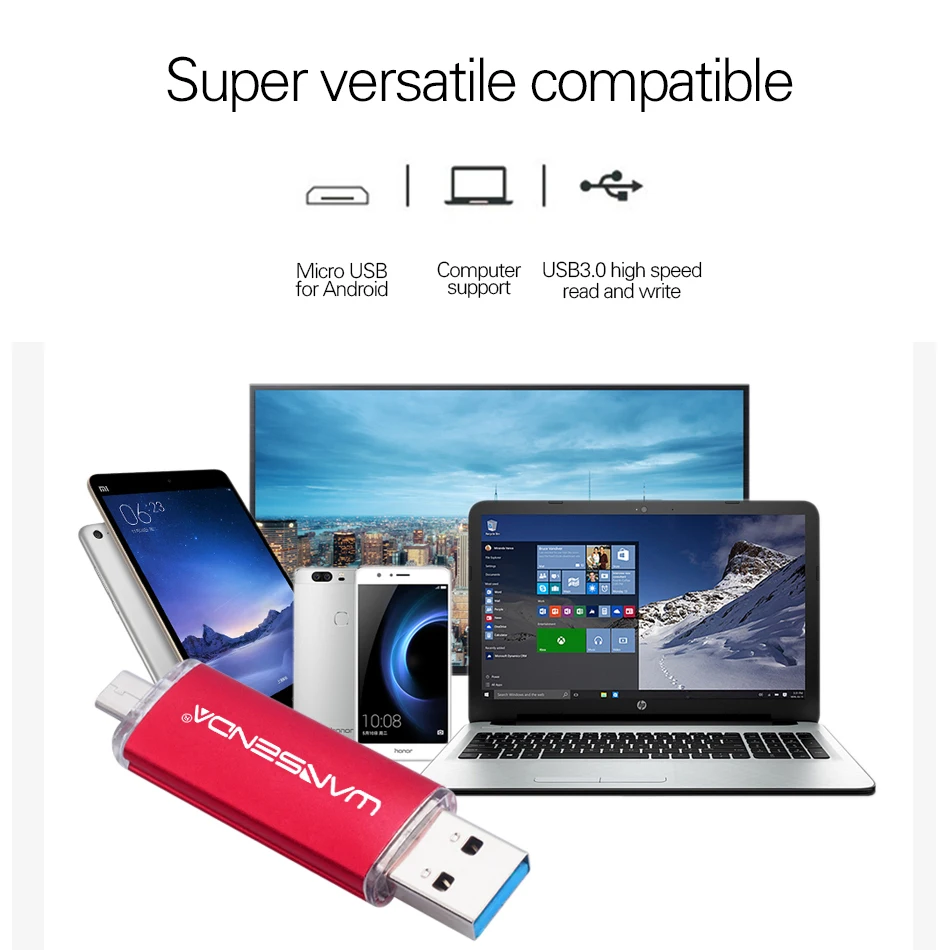 WANSENDA высокоскоростной USB флеш накопитель OTG 16 ГБ 32 64 128 256 Флешка 2 в 1 Micro Usb флешка 3