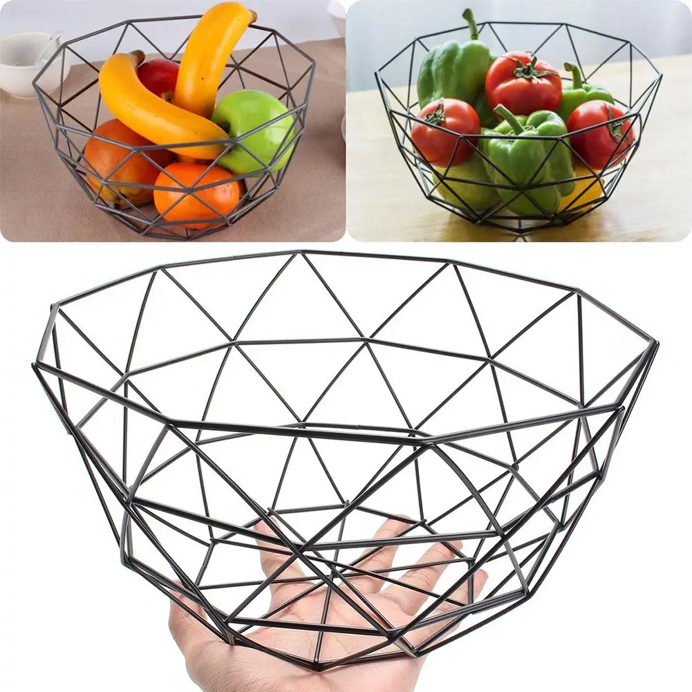 

Modern Dishes Geometric Wire Basket Fruit Storage Tray Bowl Tableware Display Rack Holder Fruit Vegetable Wine Trays
