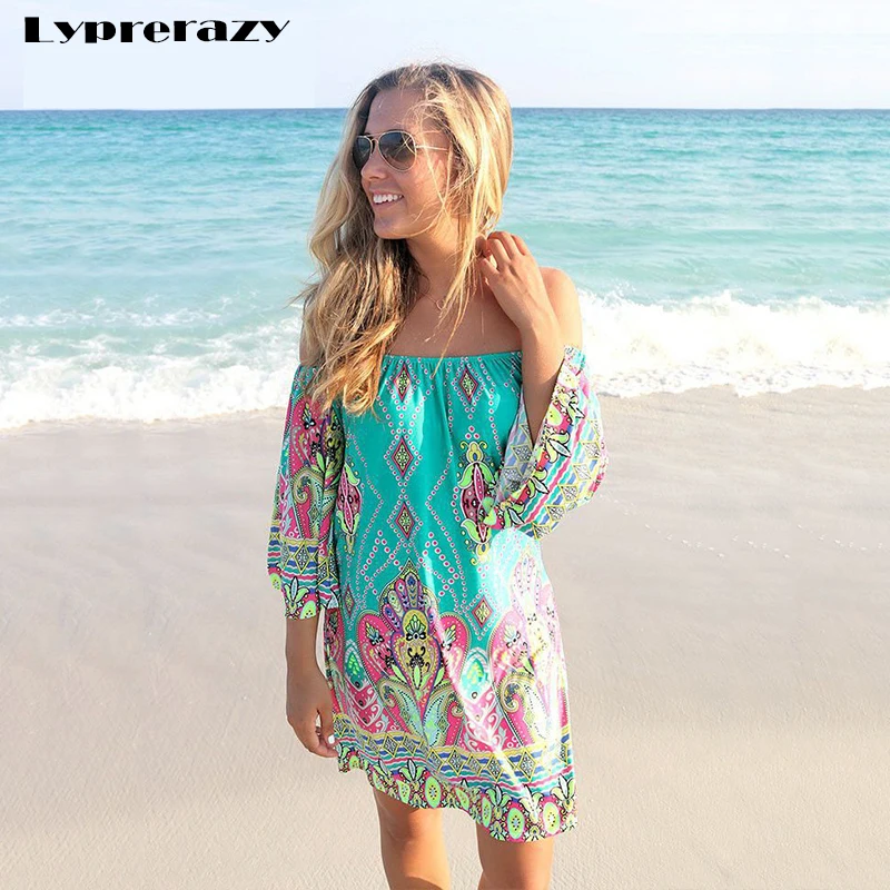 Wholesale Lyprerazy 2017 Summer beach Dress Fashion Bohemian Boho Flower Print Off Shoulder Womens Casual Vintage Women Plus Size Dresses Buy Cheap Lyprerazy 2017 Summer beach Dress Fashion Bohemian Boho Flower Print Off Shoulder Womens Casual Vintage Women Plus Size Dresses