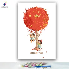 DIY Раскрашивание картины по номерам с цветами пара дерево иллюстрация Картина Рисунок по номерам Обрамленный дом