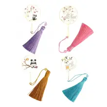 Китайский стиль латунный круговой веер Закладка с кисточкой лучший подарок, школьные принадлежности кисточкой Закладка с кисточкой