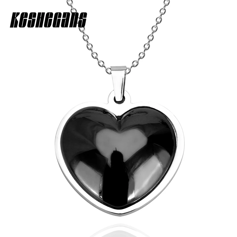 

New Arrival Ceramic Big Black Heart Love Pendant Necklaces 40cm Stainless Steel Chain Valentine's Day Gift Women Girls Jewelry