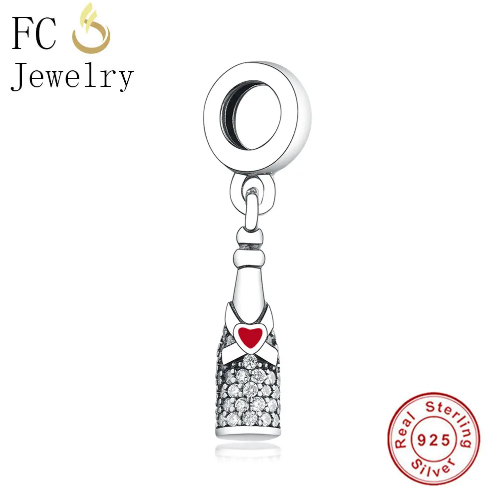 

FC Jewelry Fit Original pandora Charm Bracelet 925 Sterling Silver Wine Bottle Ribbon Love Heart Bead Pendant Making Berloque