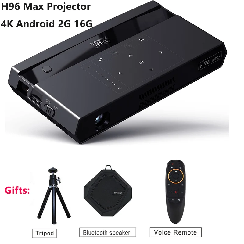 Smartldea H96 max Mini HD 4K проектор android 6,0 dual 2,4G 5G wifi умный домашний кинотеатр проектор видеоигры Blutooth4.1 проектор - Цвет: H96 Max Black