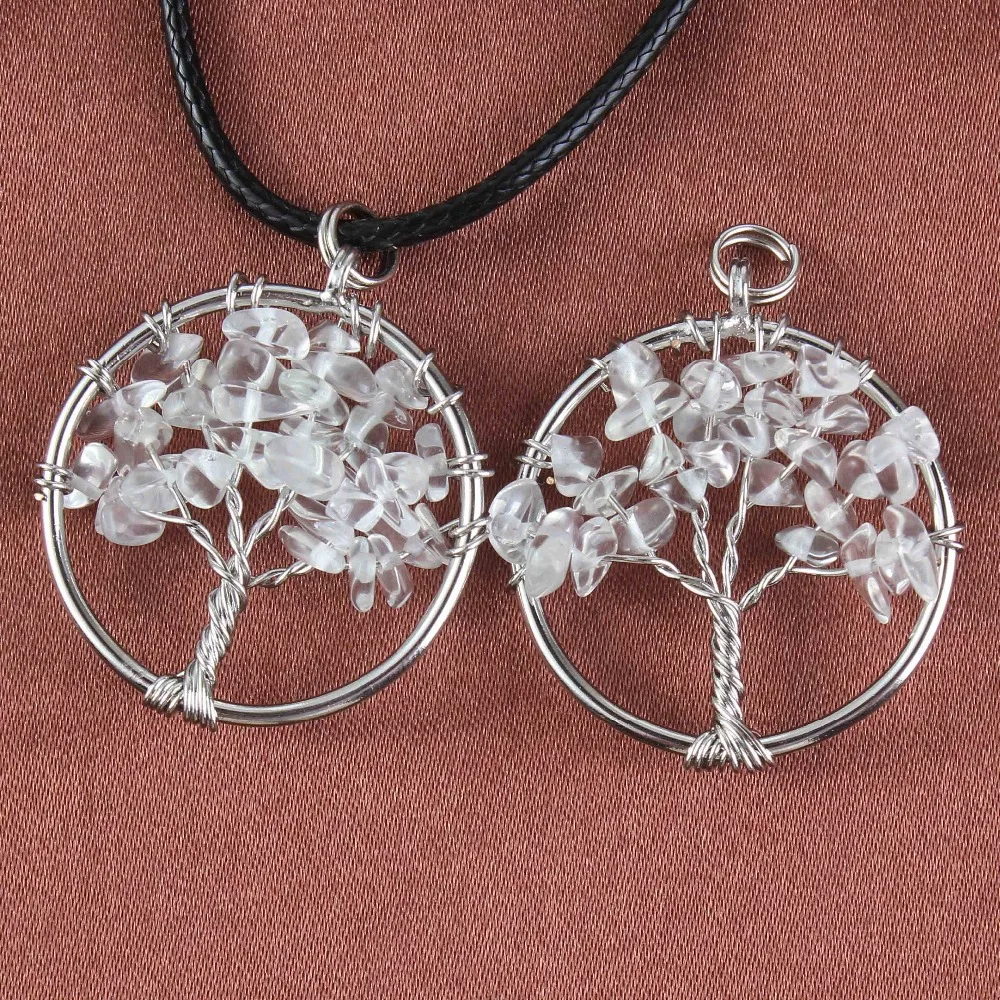 Natural Gnergy Gemstone~ Silver Plated Wire Wrapped Tree Of Life Healing Crystal Quartz Purple Amethysts Round Chakra Reiki Stone Pendant Necklace 7 AA00409005903c