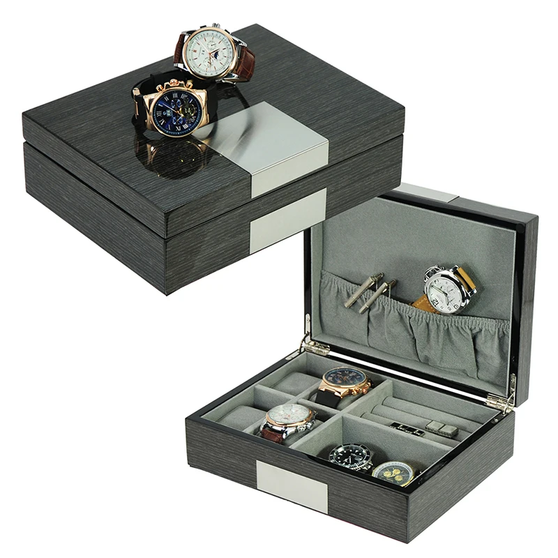 

SONNY Grey Ginko Lacquered Cufflink Ring Watch Box Storage Organizer Jewelry Display Case with 4 Slots Watch Box