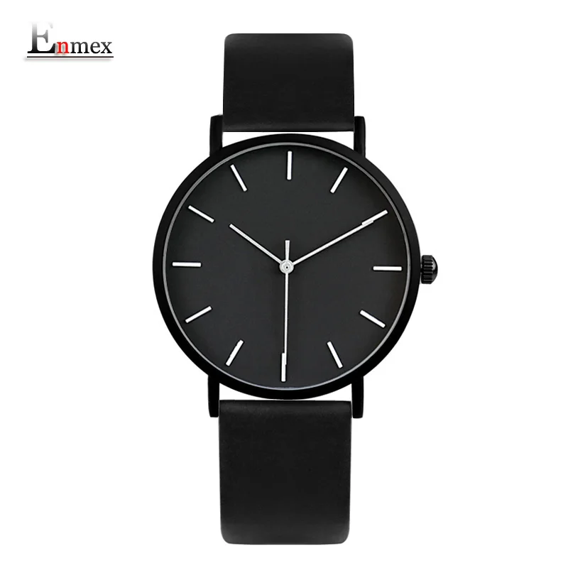 Enmex cool style men wristwatch Brief vogue simple stylish Black and white face leathe  quartz clock fashion watches for mens 2