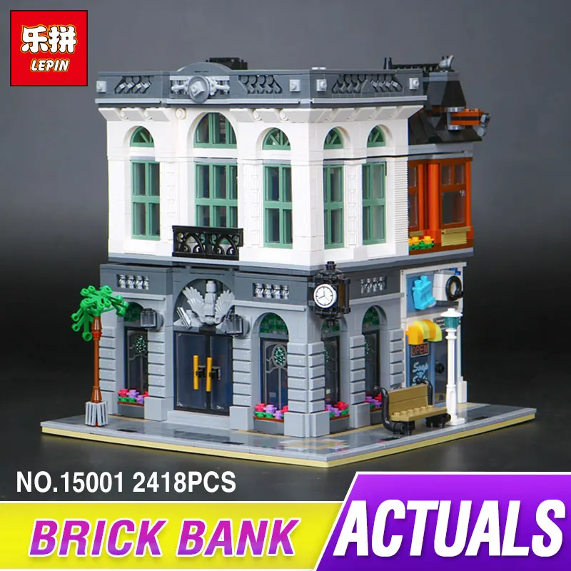 

New LEPIN 15001 2418pcs Brick Bank Model Building Kits Blocks Bricks Kits Funny Toy Compatible With 10251 for children gift