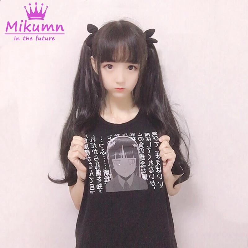 

Summer Dark Black Female T-Shirt Japanese Harajuku Kawaii Anime Graphic Women T Shirts Gothic Style Girls Tee Casual Tops S-XL