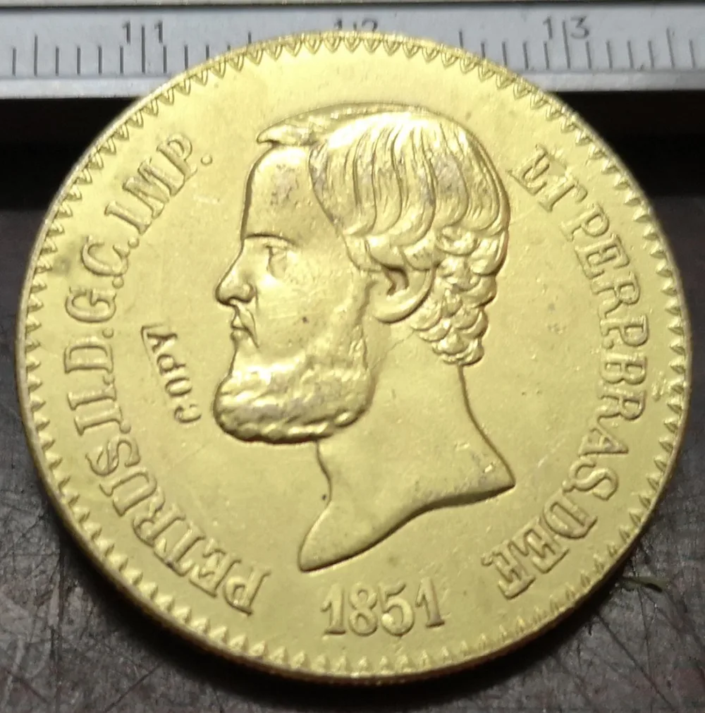 1851 Бразилия 20000 Reis-Pedro II 22 K позолоченная монета