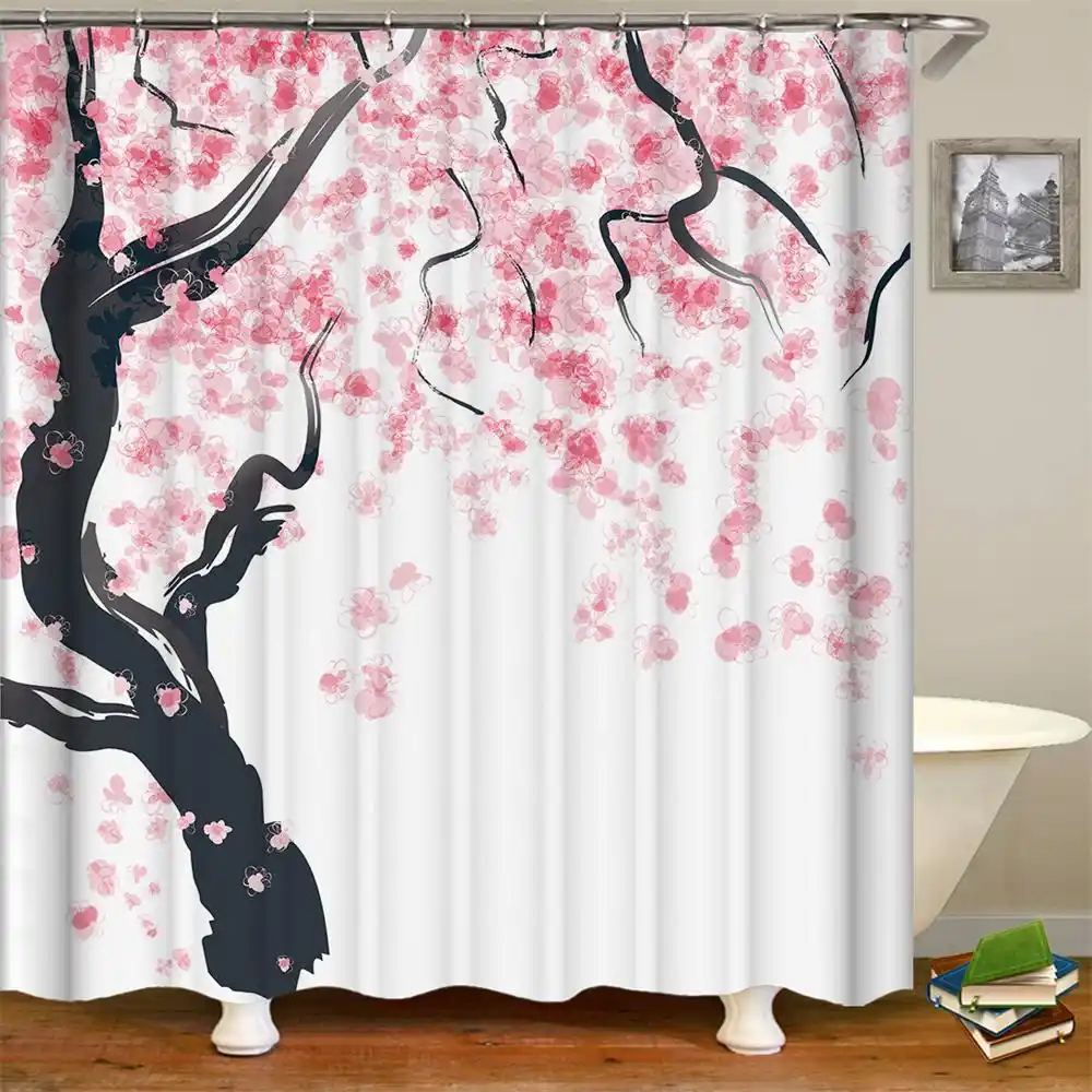 Cherry Blossom Shower Curtain Decor Season Pink Flower Theme Shower Curtain Decor Season Pink Flower
