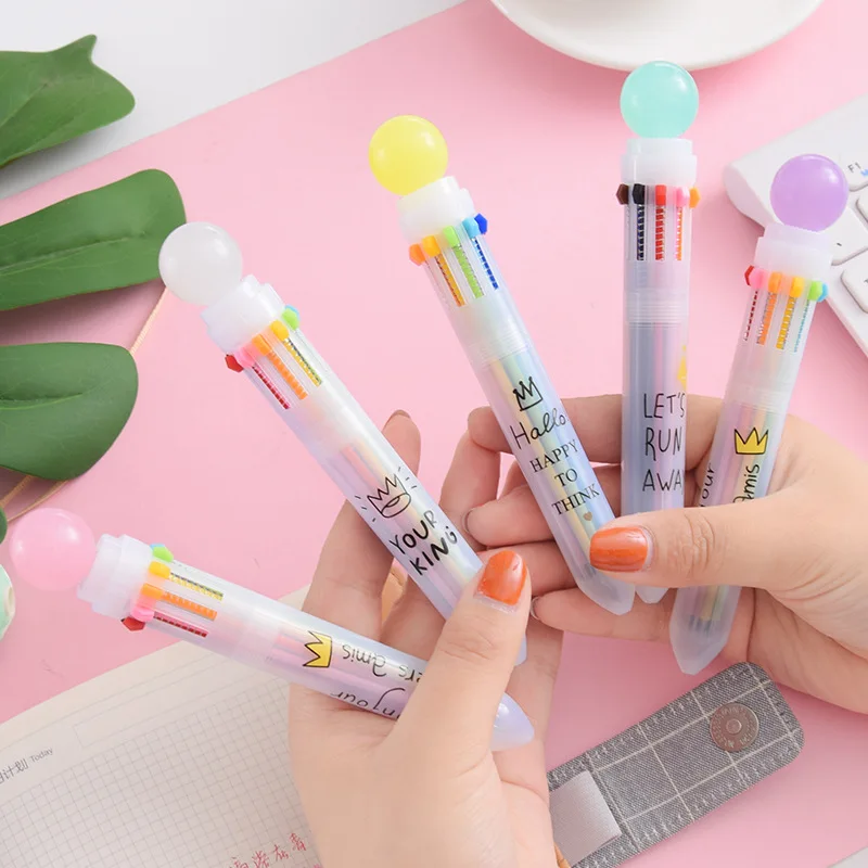 Kawaii Multicolor Ballpoint Pen Multifunction 10 In1 Candy Color Press
