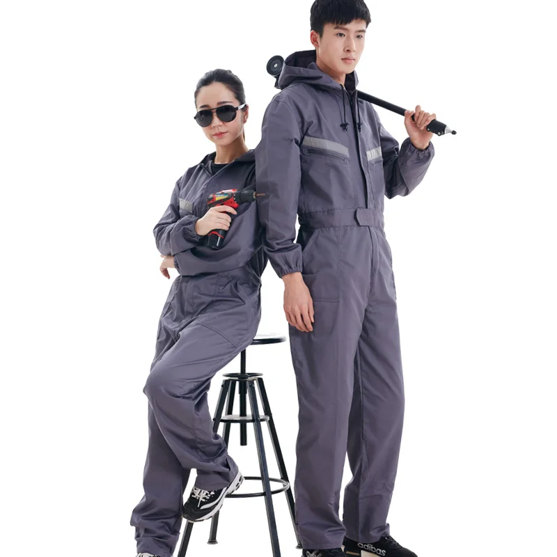 New-Work-Clothing-Hooded-Overalls-Men-Women-Long-Sleeve-Coveralls-Reflective-Stripe-Repairman-Machine-Welding-Worker