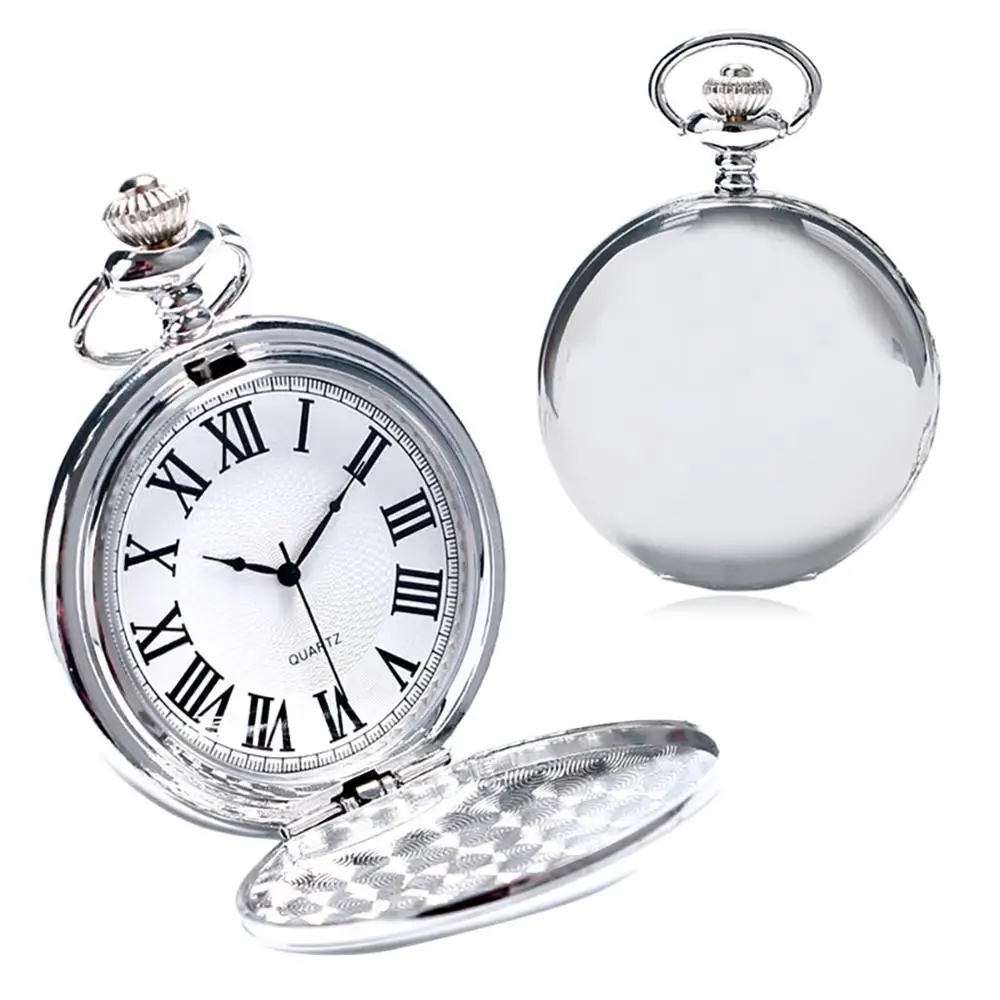 2016 New Arrival Silver Smooth Quartz Pocket Watch With Short Chain Best Gift To Men Women 3