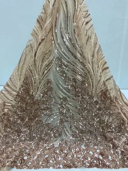 

2019 Hot Sale Light Gold Sequins Nigerian Laces Fabrics High Quality Tulle African Laces Fabric Wedding African French Net Lace