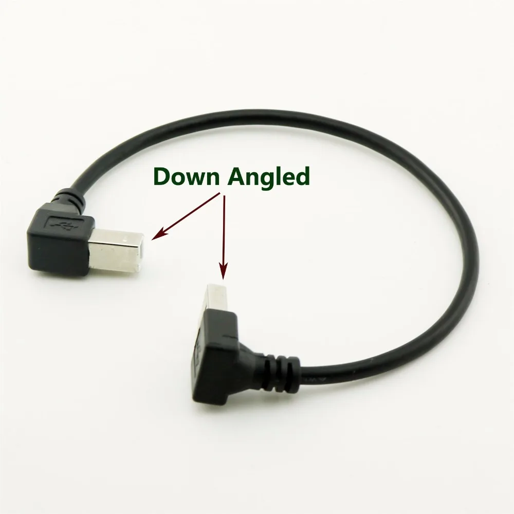 

1pcs Down Angle USB 2.0 A Male Plug to USB 2.0 B Male Down Angled 90 Degree Printer Scanner Adapter Cable Cord 25cm
