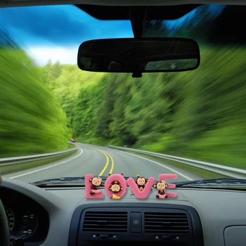 

LEEPEE Love Alphabet Monkey Banana Monkey Doll Car Styling Cartoon Dashboard Decoration Interior Accessories Car Ornament