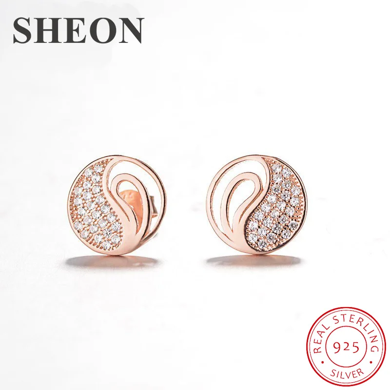 

SHEON Authentic 100% 925 Sterling Silver Round Pave Cubic Zirconia Stud Earrings For Women Sterling Silver Earrings Jewelry