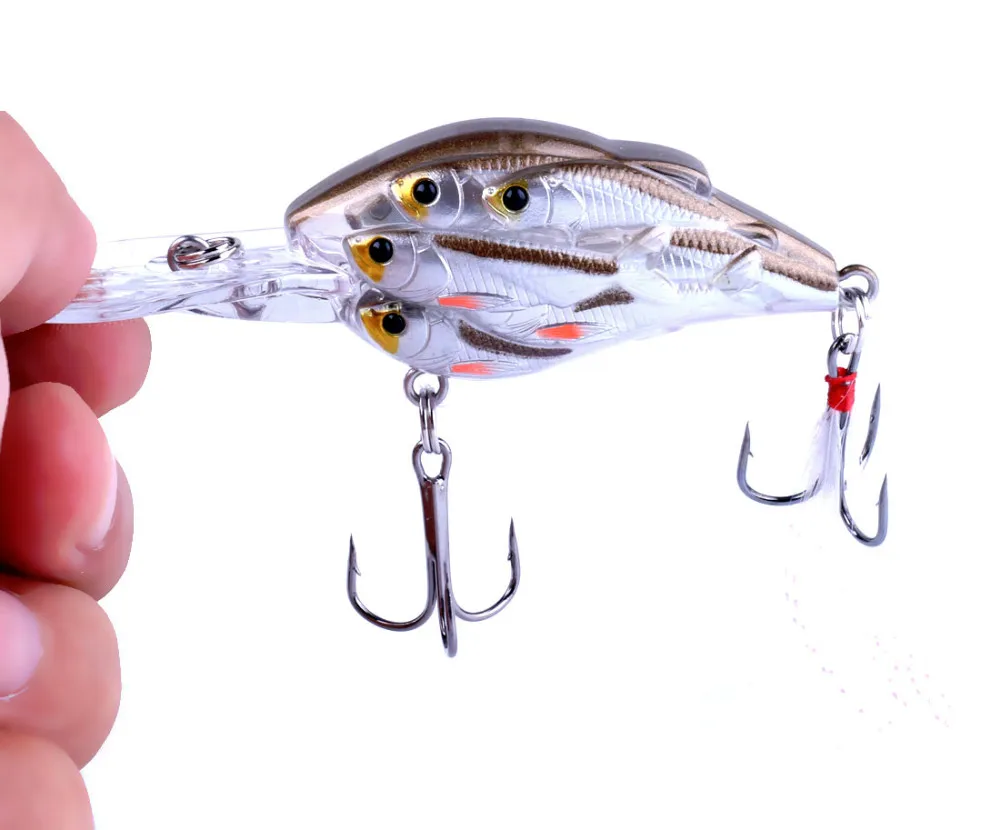 HENGJIA 9 шт. Crankbait group fish swim Bait 8 рыб пластиковые биомеханическая приманка рыболовные снасти Shads 7.5CM-9 г-#6 перо крюк