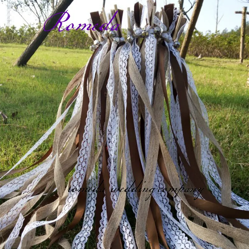 

50pcs/lot Jute wedding wands with sliver bell for wedding decoration