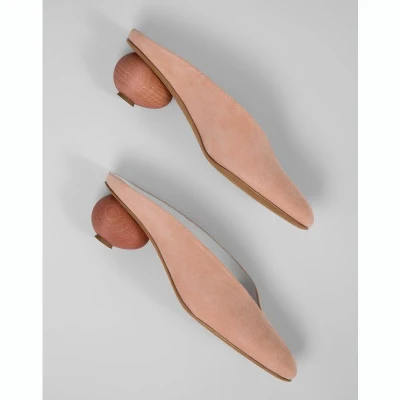 

Latest Design Famous Brand Women Casual Shoes Real Leather Upper V Open Slip On Half Slippers Strange Egg Heel Ladies Shoes