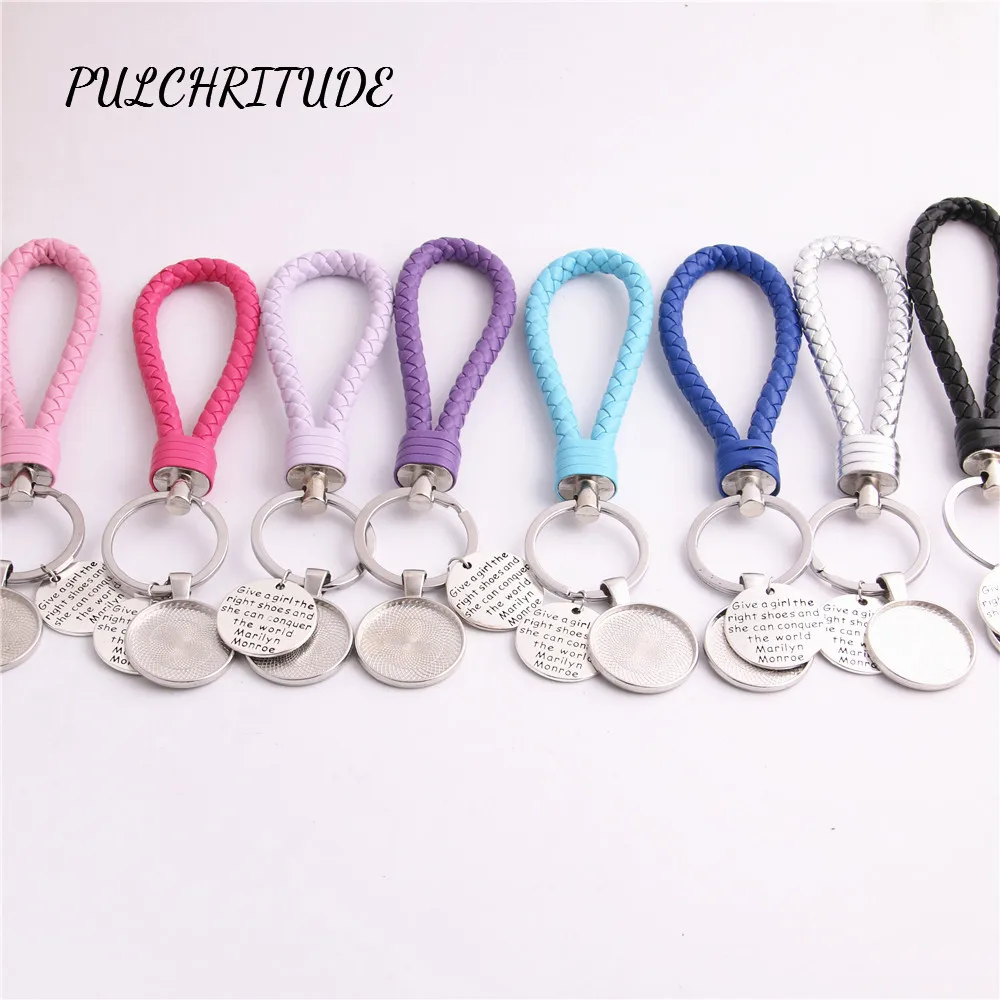 

PULCHRITUDE Metal Alloy 2pcs Fit Round 25mm Cabochon Settings Love Words plate Rope Charm Diy Key Chain Diy Jewelry Making C1368