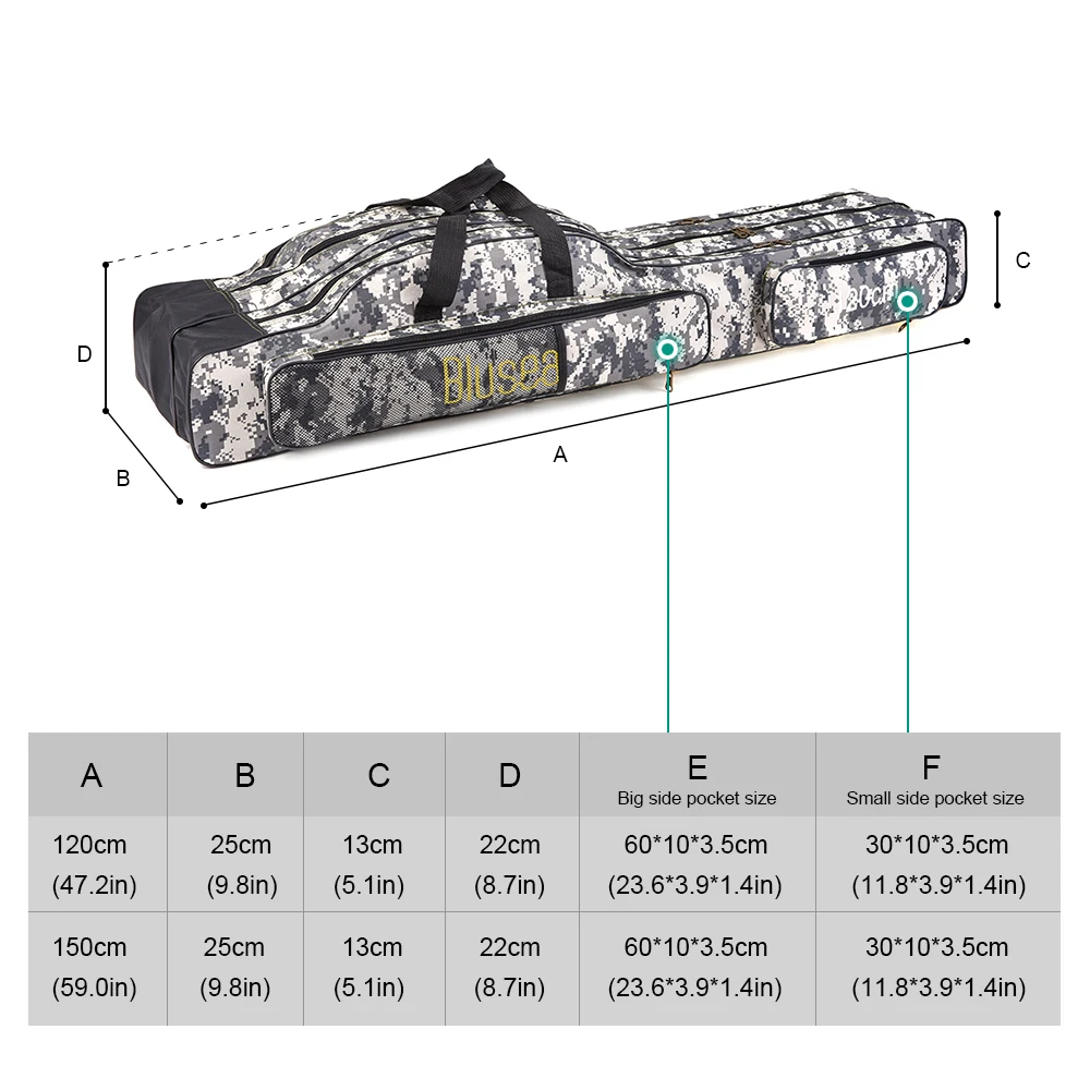 120 см/150 см 3 слоя для рыбалки сумка Портативный складной камуфляжного цвета для рыболовной удочки рыболовные принадлежности для ловли нахлыстом носить чехол дорожная сумка для хранения