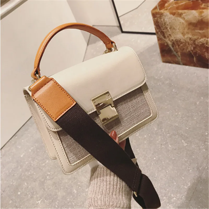 B0068 Wide shoulder strap Messenger bag Lock handbag female New