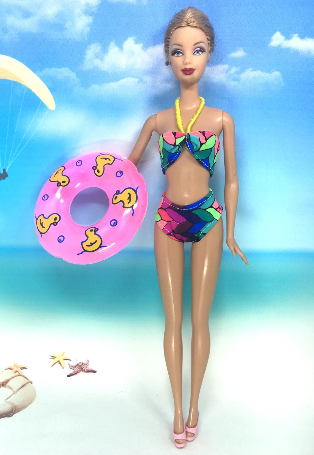 NK Doll Swimwear Beach Bathing Clothes Swimsuit+Slippers+ Swimming Buoy