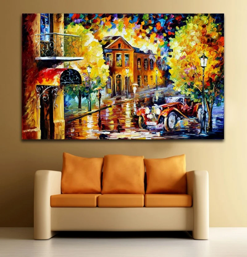 100% Ручная роспись Автомобиля Под Балконом Холст Масло Живопись Моды Стены Искусства для Гостиной Спальня Украшения