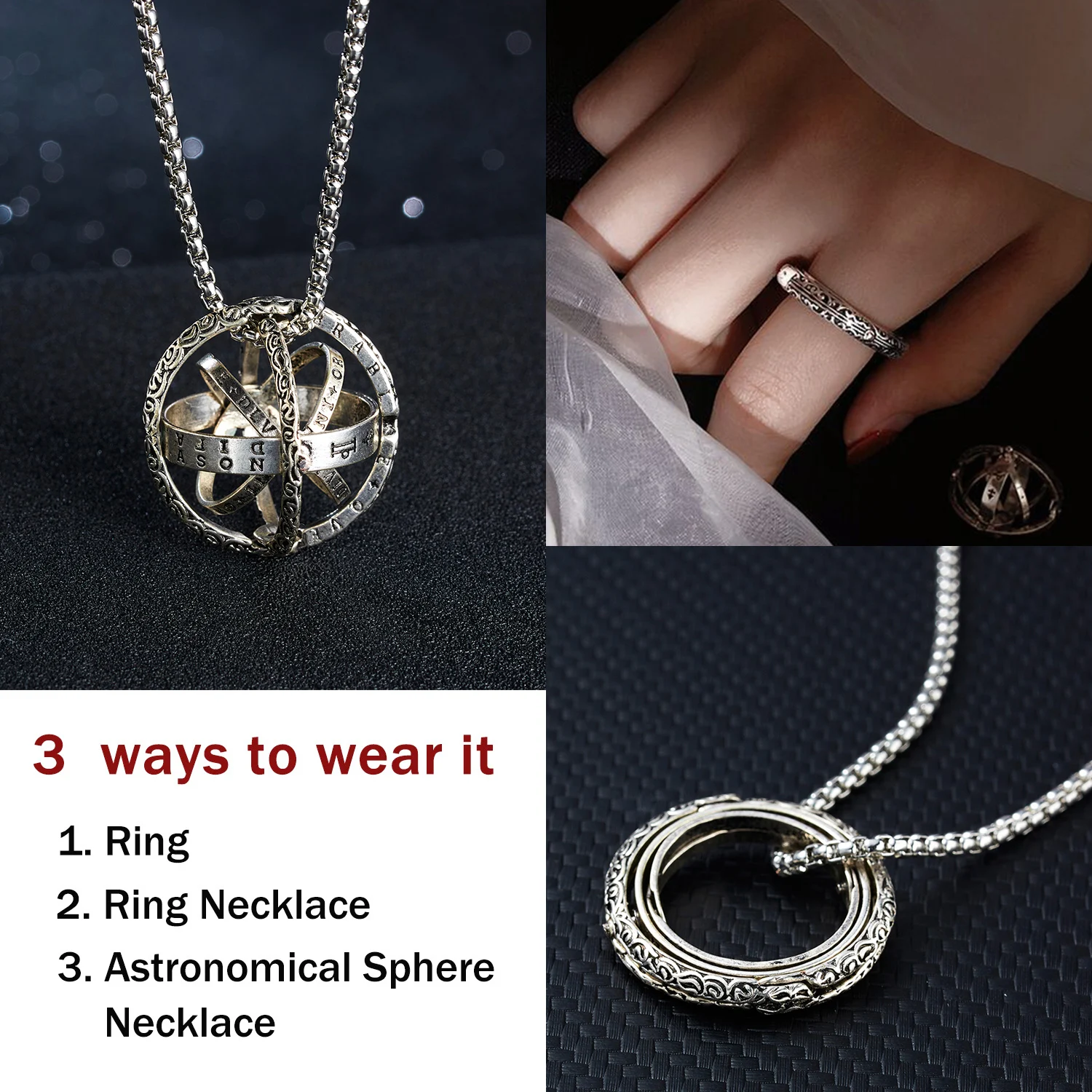 

Rinhoo 1PC New Fashion 2Colors Alloy Astronomical Sphere Ball Cosmic Rotating Couple Love Finger Ring Exquisite Jewelry Gift