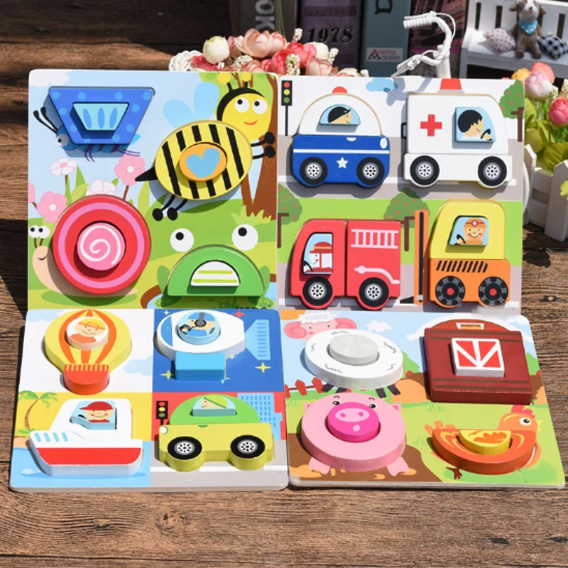 

1pc Children Wooden Puzzle Cartoon Animal Traffic Infant Baby 6 Months Cognitive Puzzle Learning Educational New Toys for Kids