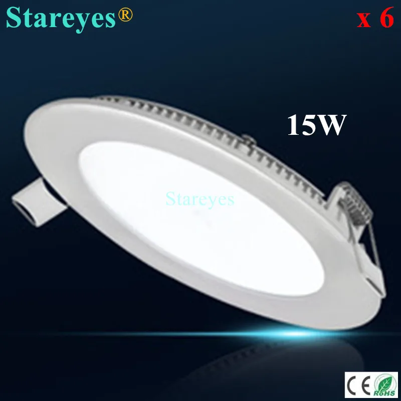 

Free shipping 6 pcs round led panel light 15W 1300LM AC90-265V 2835 SMD LED downlight bulb spotlight lamp ceiling light
