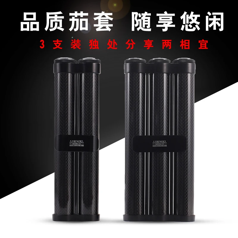 

High-end Gadgets Black Carbon Fiber Gloss Finish Travel Cigar Case Holder 2 Tubes & 3 Tubes with Nice Gift Box Nice