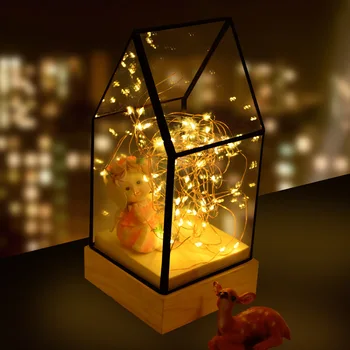 

Fiery Trees and Silver Flowers Glass Cover Wood Base LED Atmosphere Lamp Bedroom Bar Desk Bedside perfect night light