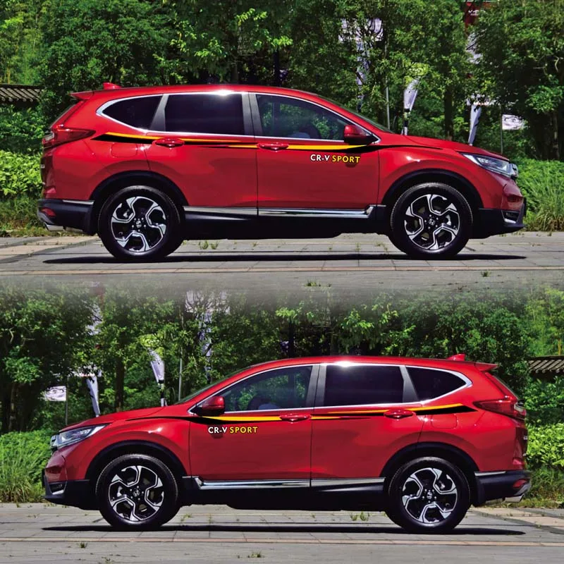 World Datong двухсторонние спортивные авто наклейки для Honda CRV внешняя Боковая дверь наклейка автомобиля виниловая пленка тела индивидуальная наклейка - Название цвета: Red car B