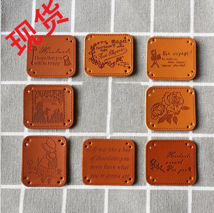 Free shipping Wholesale high quality leather labels/tags hand made embossed leather labels for ...