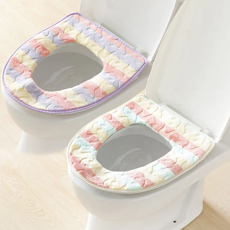 4 Color Comfortable Toilet Seat Soft Cloth Washable Lid Top Cover Pad