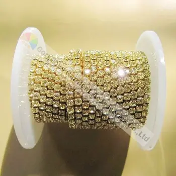 

10 Yards SALE Close set crystal rhinestone cup chain SS12 3mm Jonquil stone in Gold For DIY Garment Browband Wedding Accessories